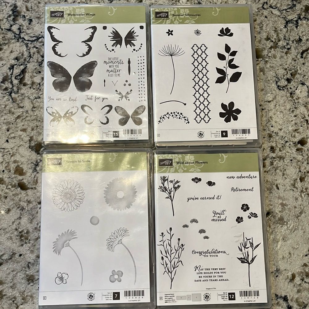 Stampin Up 4 Sets - Watercolor Wings, silhouettes, Smile, Wild about flowers